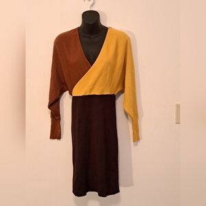 Almost Famous Colorblock Knit Long Sleeve Open Back Dress Misses Size Small